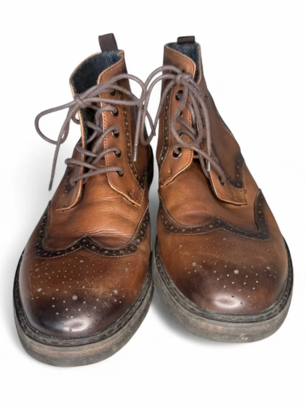 Kenneth Cole Reaction Brown Leather Wingtip Boots Men’s Size 11.5